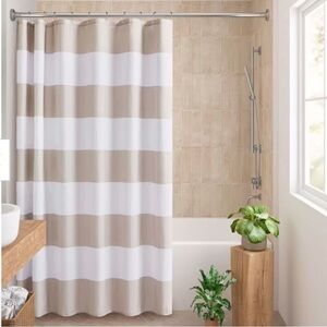 New! Urban Habitat Polyester Shower Curtain Plus 12 Hooks Set in White/ Oatmeal